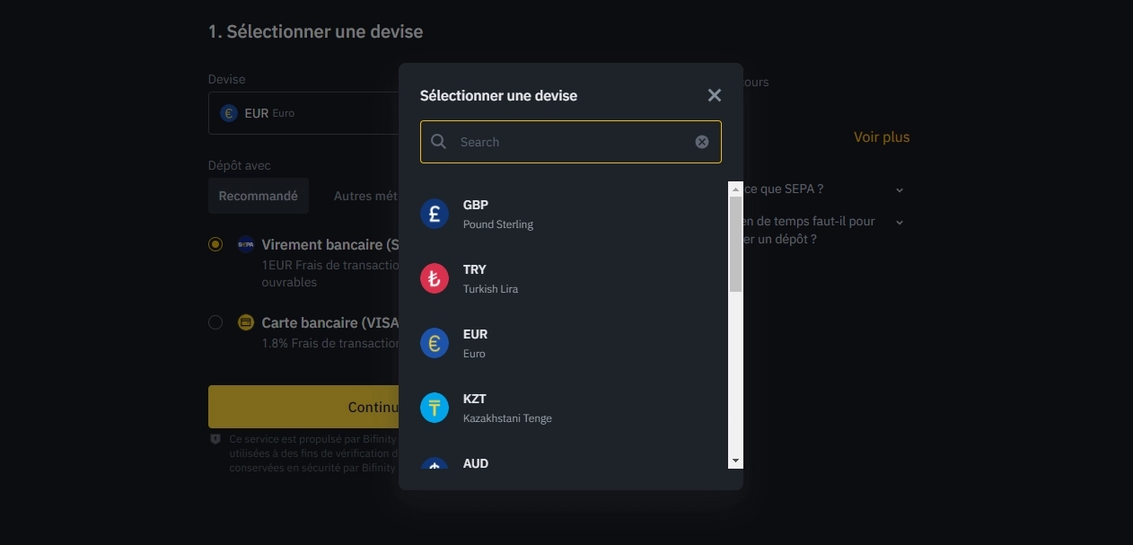 paire et devise fiat disponibles sur binance