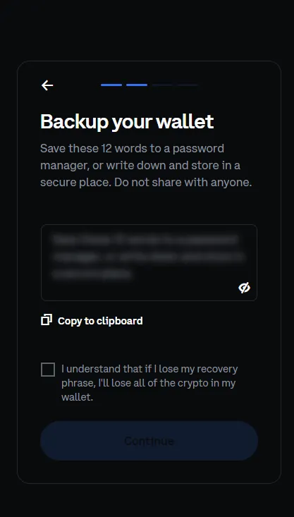 Phrase de récupération, sécurité portefeuille, web wallet