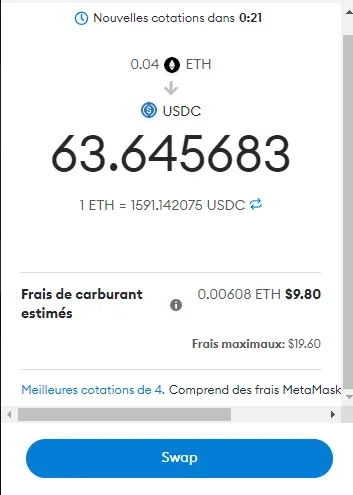 Conversion, crypto, ETH, USDC, stablecoin, metamask crypto