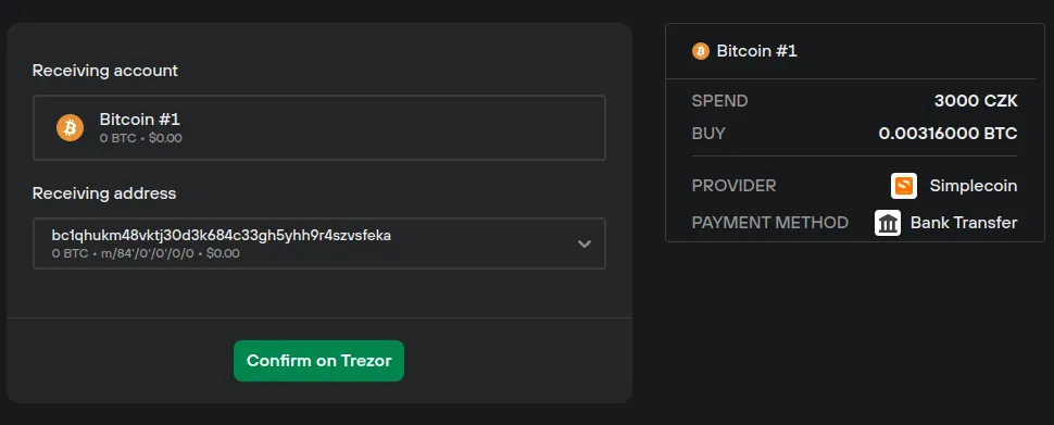 Acceder à l'adresse de réception de votre trezor wallet pour un dépot de crypto