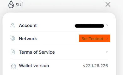sui wallet, réseau testnet paramètres