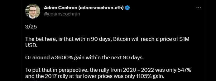 la réponse de adam cochran sur twitter sur le btc