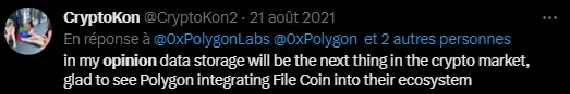 Tweet de CryptoKon sur Filecoin Twitter