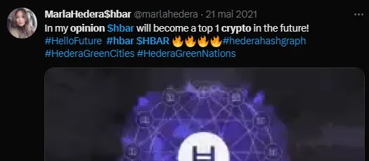 Tweet Hashgraph HBAR top 1 crypto
