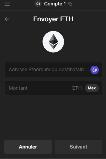 Interface d'envoi phantom wallet crypto