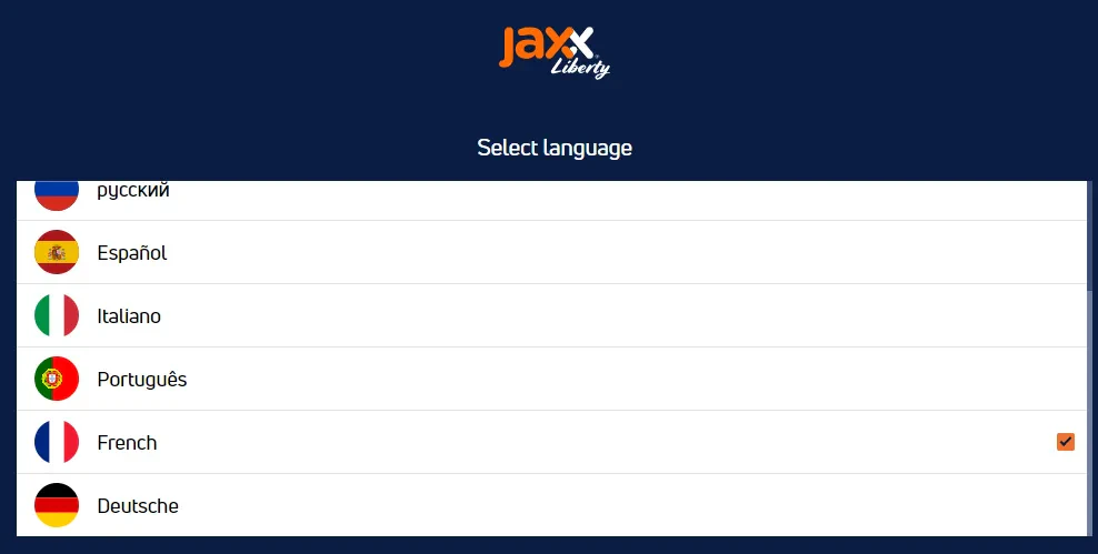 Les langues sur Jaxx Wallet