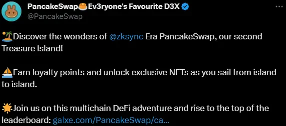 Post de PancakeSwap concernant ZkSync Era