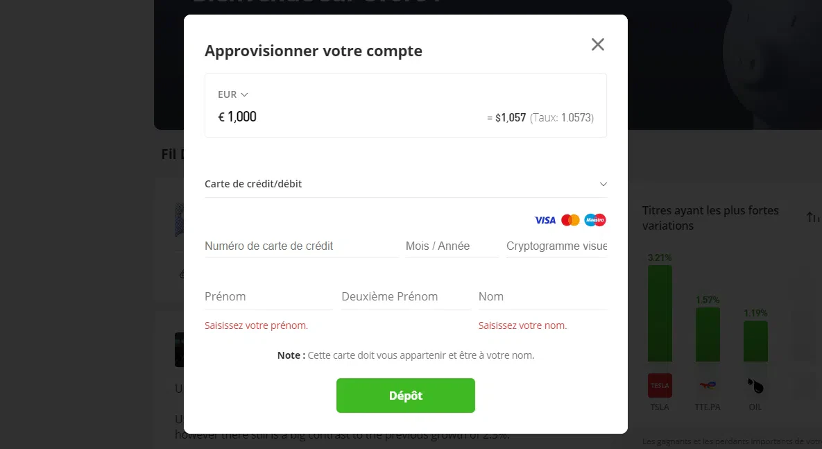 comment déposer sur etoro méthode de paiement