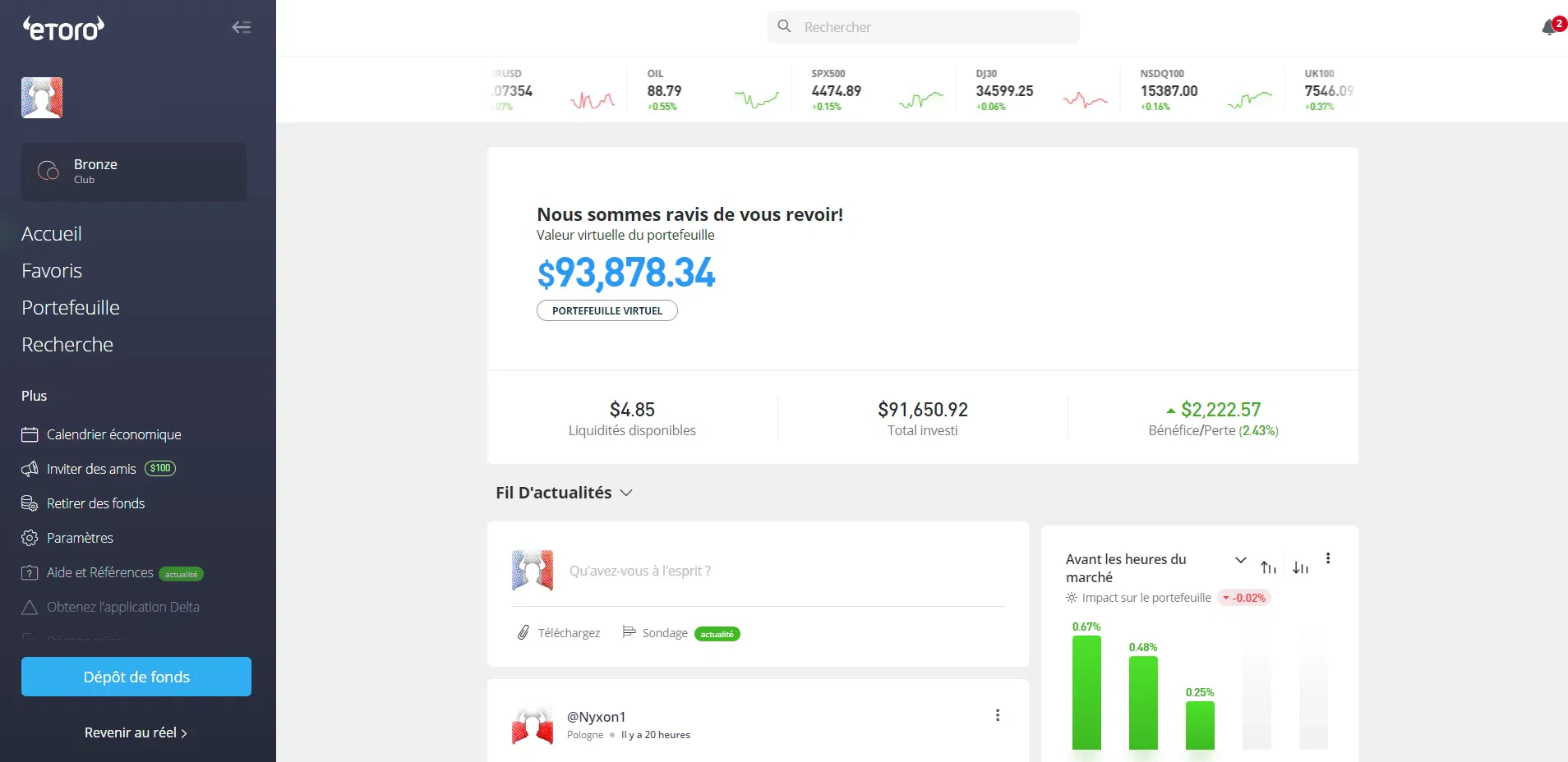 la plateforme etoro compte de démonstration tableau de bord