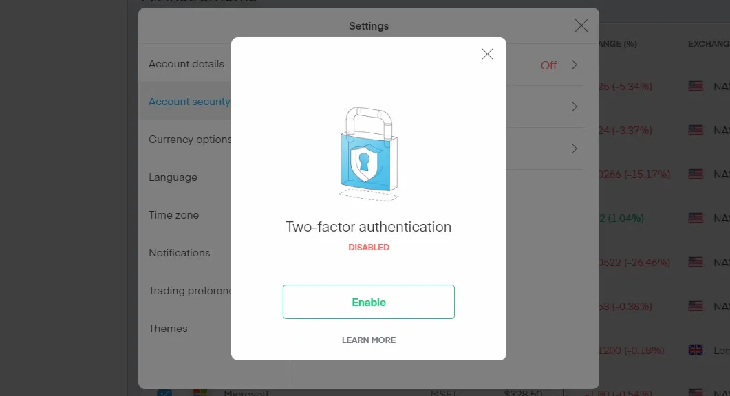 activer la double authentification 2fa sur trading 212