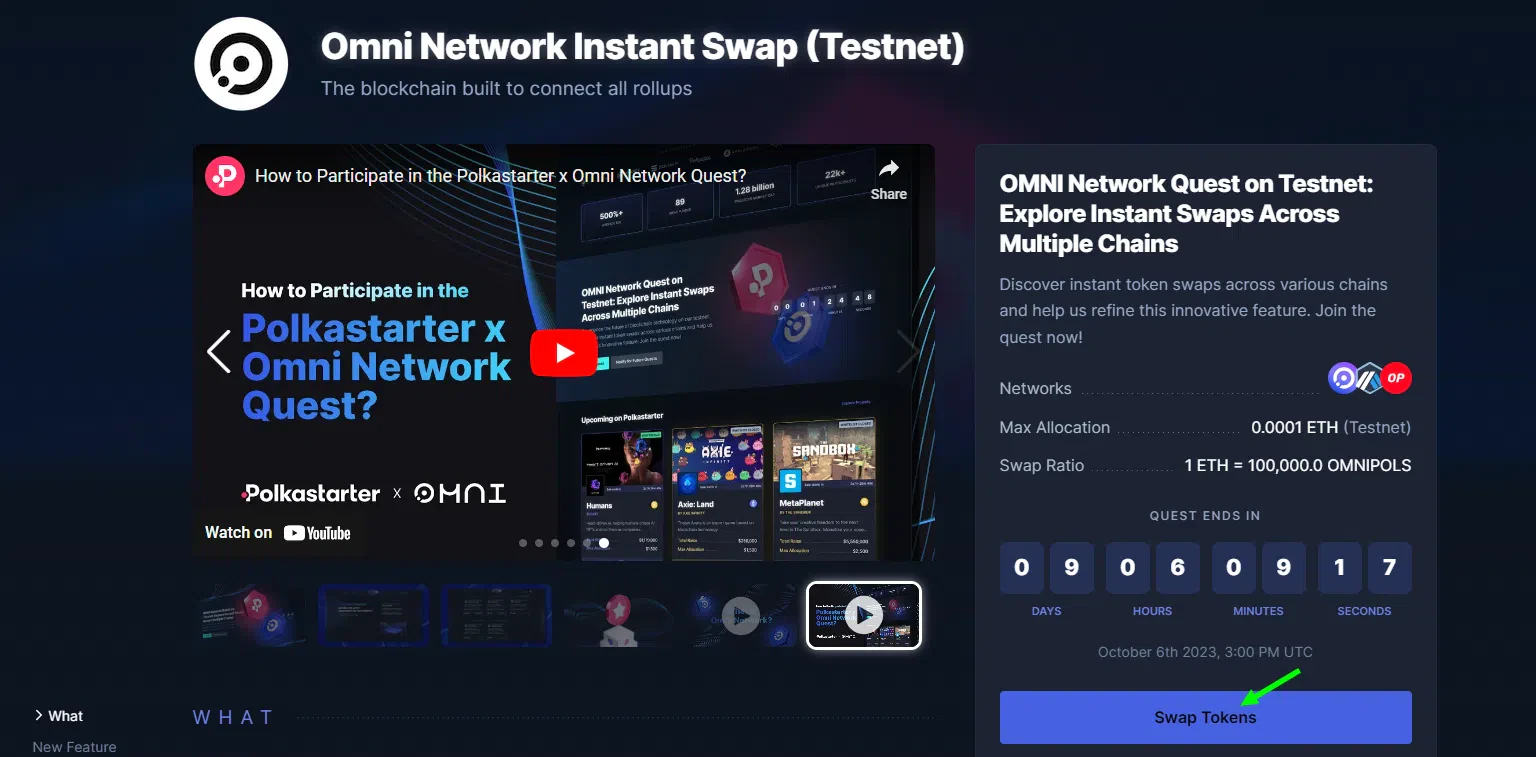 réaliser le swap omni network testnet polkastarter