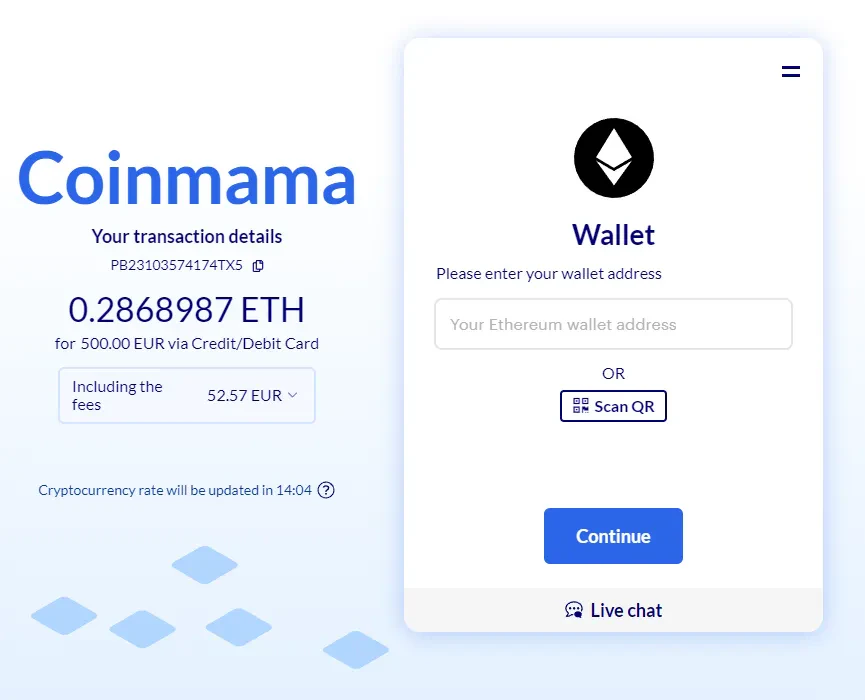 Entrer adresse Coinmama Achat crypto