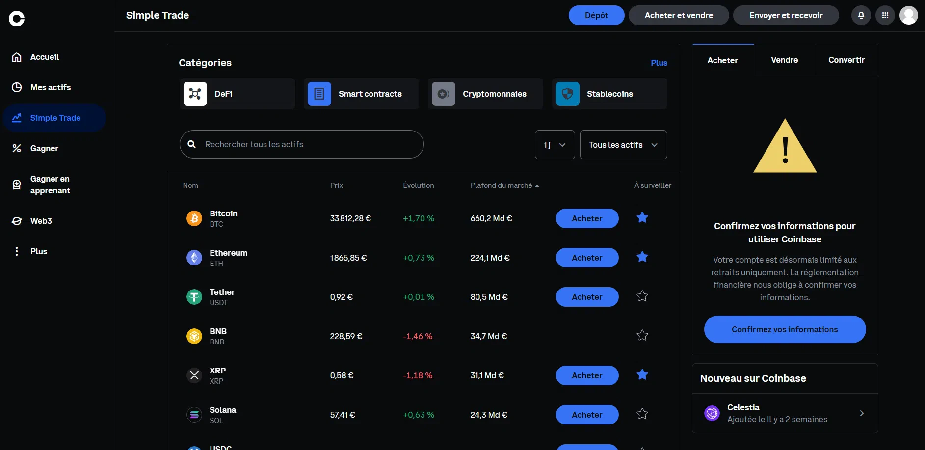 le compte basique sur coinbase et ses fonctionnalités
