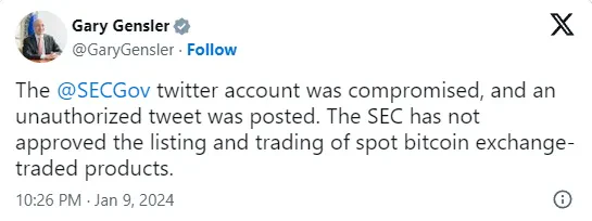Tweet Gary Gensler SEC piratage compte