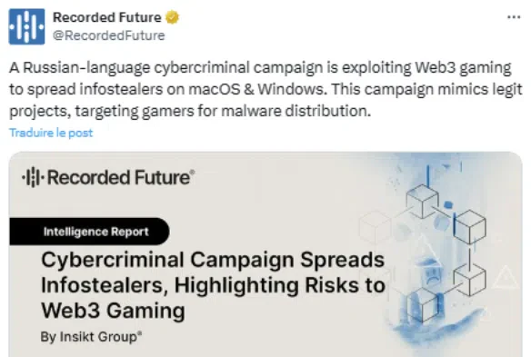 tweet de recorded future sur les hackers russes