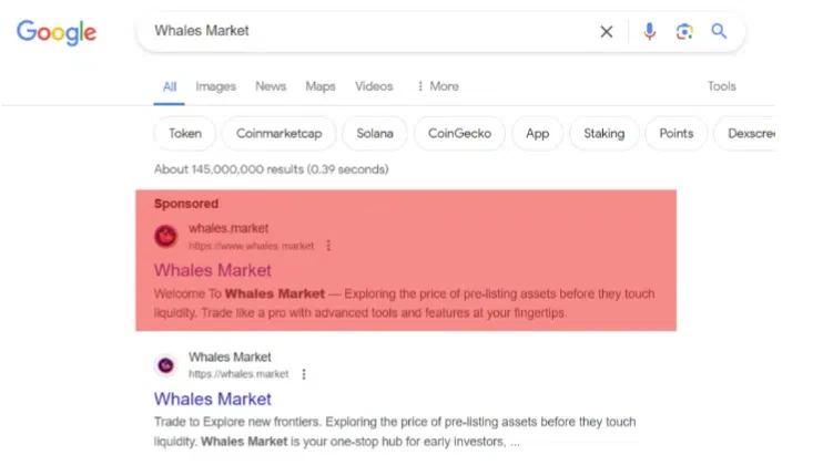 annonce google ads arnaque whales market
