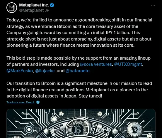 Annonce Metaplanet Bitcoin investissement