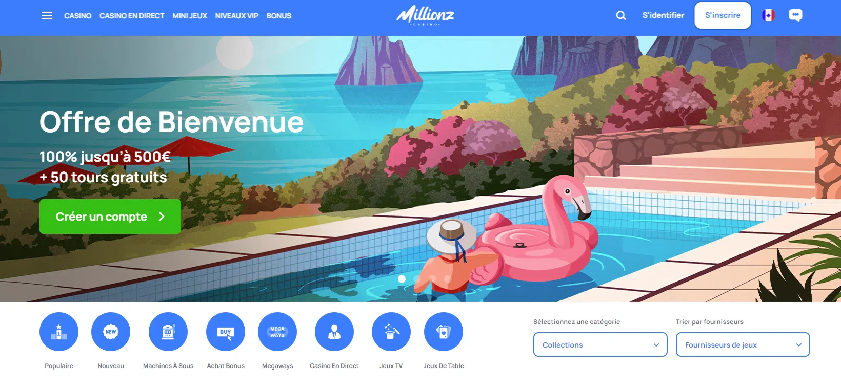 page d’accueil du casino crypto millionz