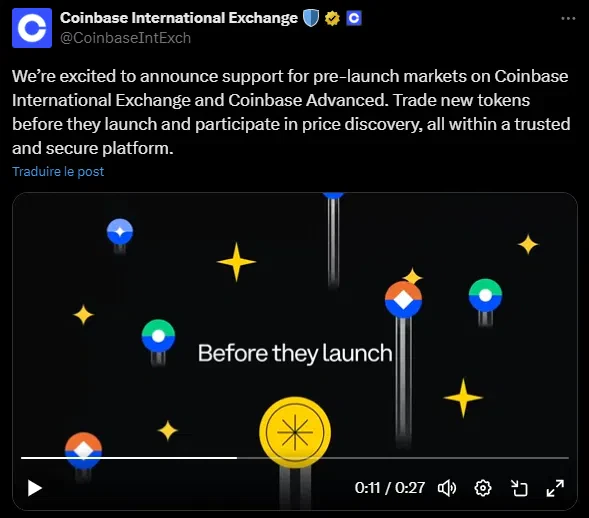 le tweet de coinbase international exchange