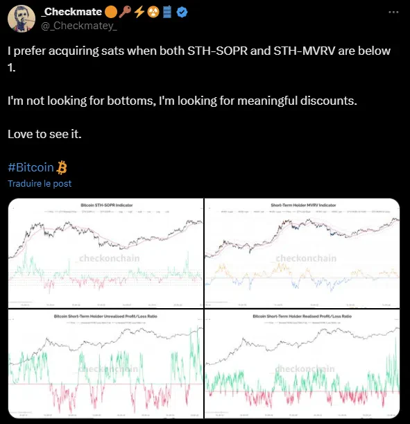 le tweet de checkmate sur analyse on-chain bitcoin