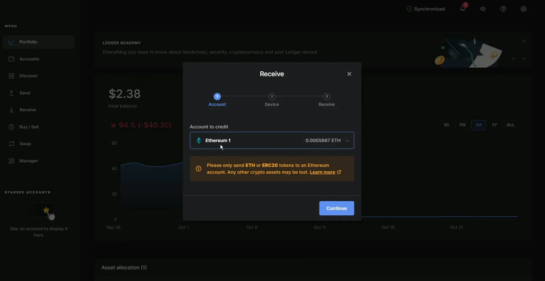 Recevoir des crypto-monnaies sur Ledger Stax