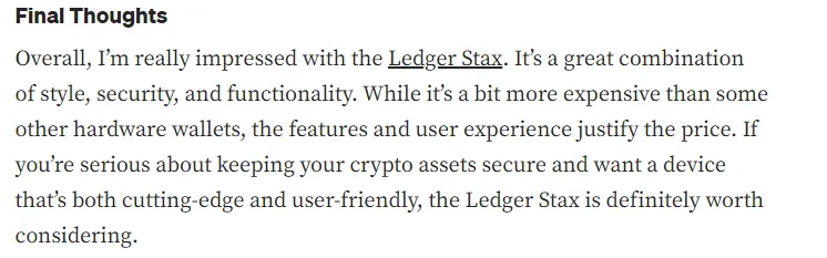 avis des utilisateurs Ledger stax