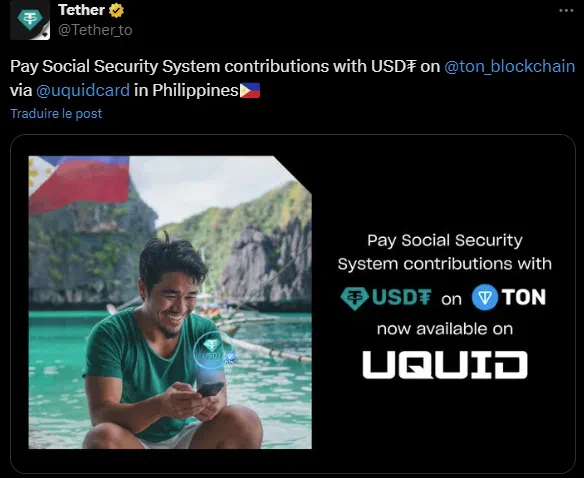 le tweet de tether sur son innovation aux philippines