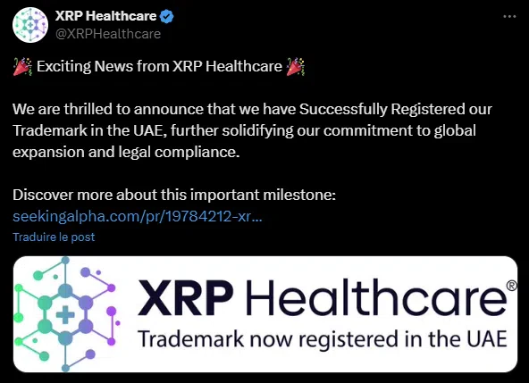 le tweet de xrp healthcare