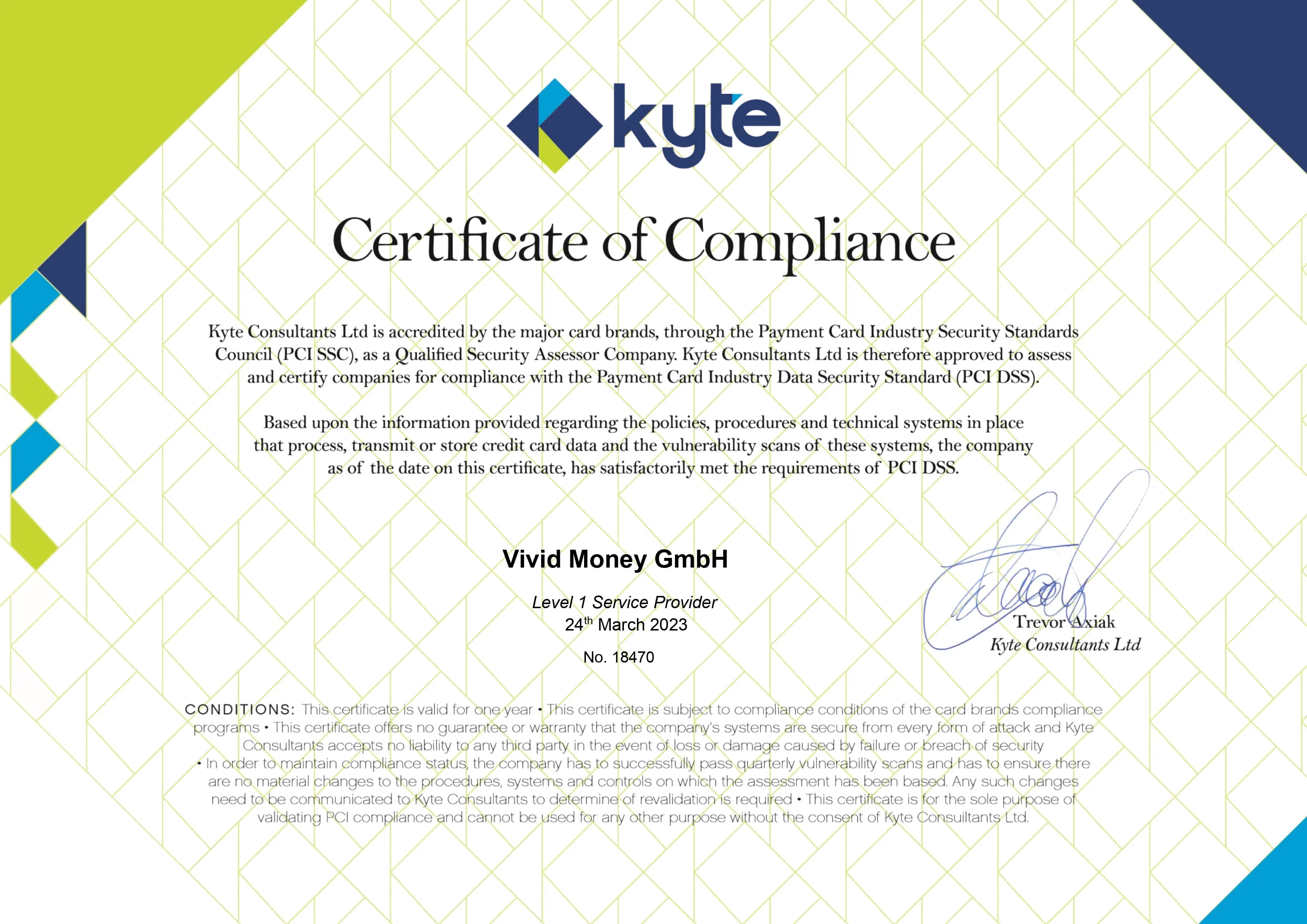 certificat of compliance vivid