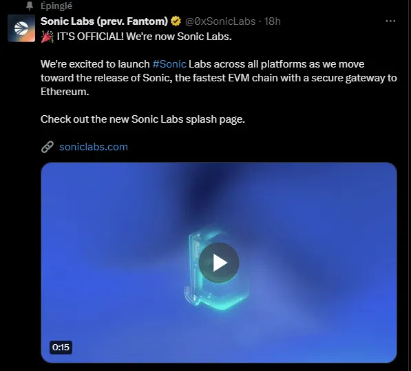 le tweet de sonic labs