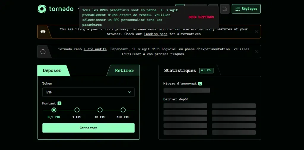 Tester l’interface de Tornado Cash sur PC