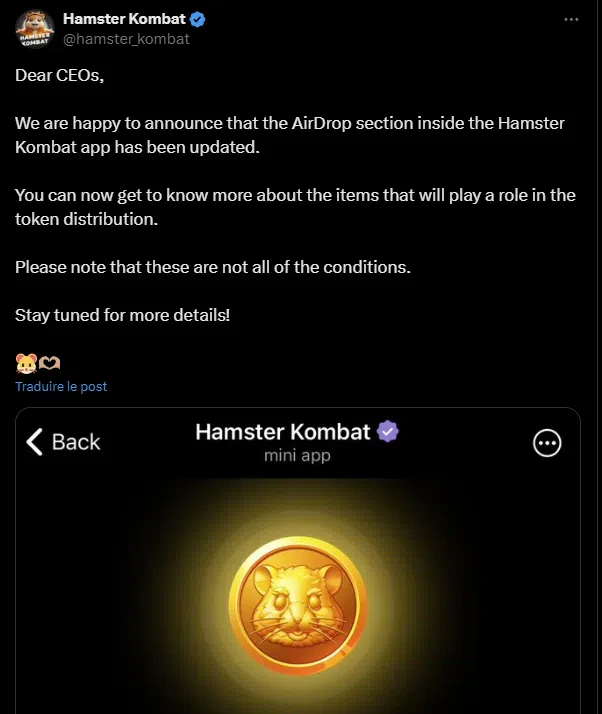 le tweet de hamster kombat