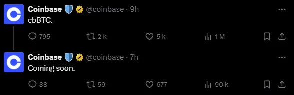 les tweets de coinbase pour annoncer le cbbtc