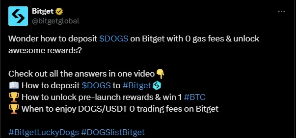 le tweet de bitget sur dogs