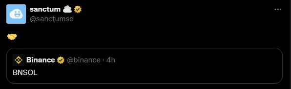 le tweet de sanctum sur celui de binance