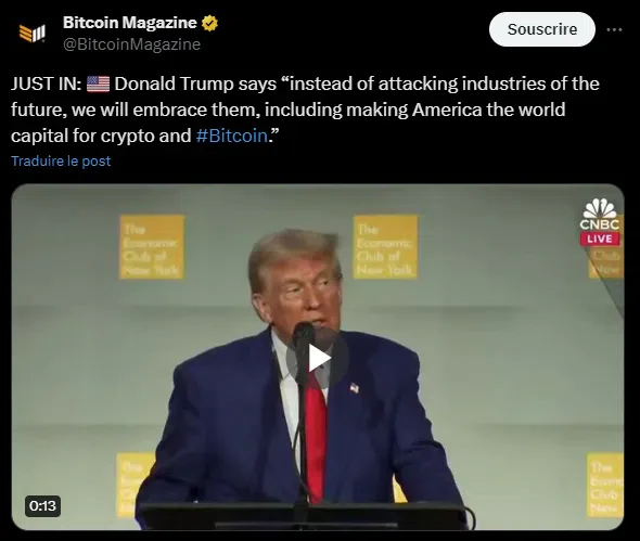 tweet de bitcoin magazine sur trump