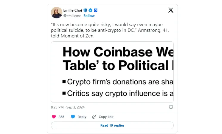 Coinbase crypto politique américaine lobby