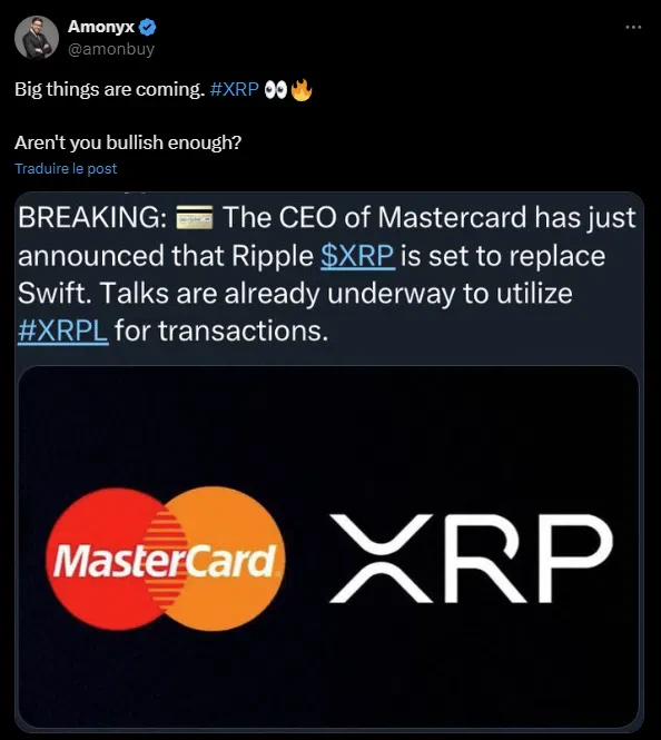 le tweet sur xrp et mastercard