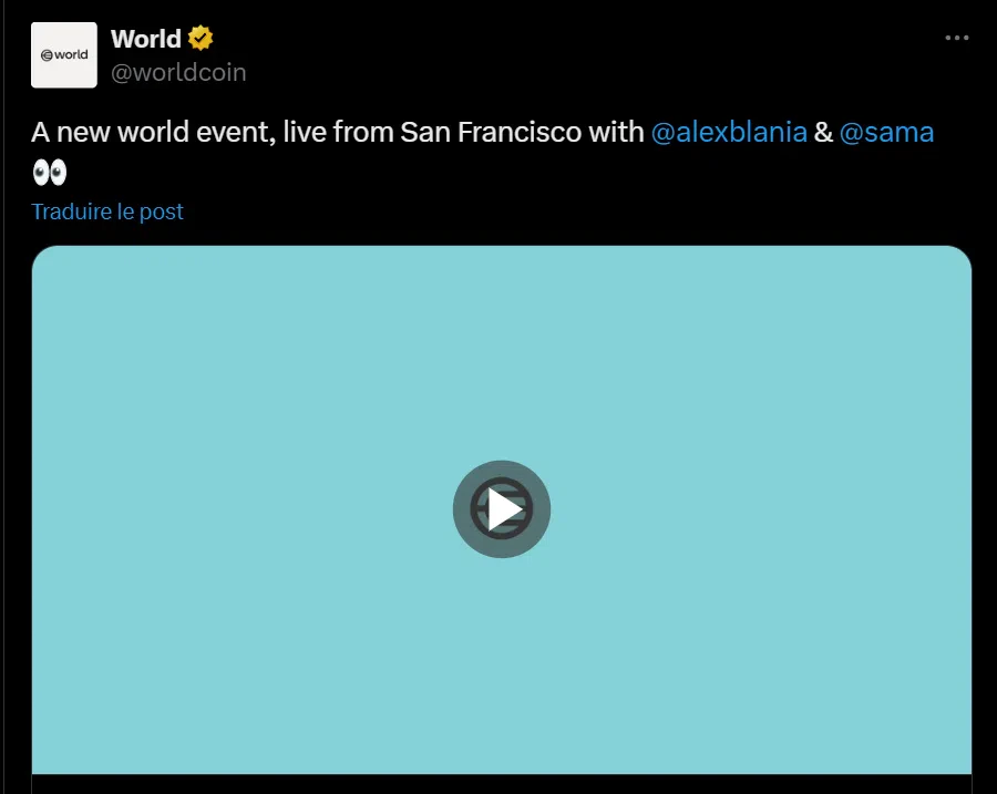 tweet de worldcoin pour l'annonce