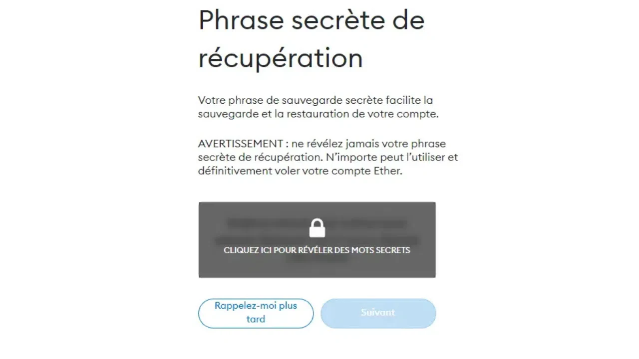 la phrase secrète de récupération sur metamask