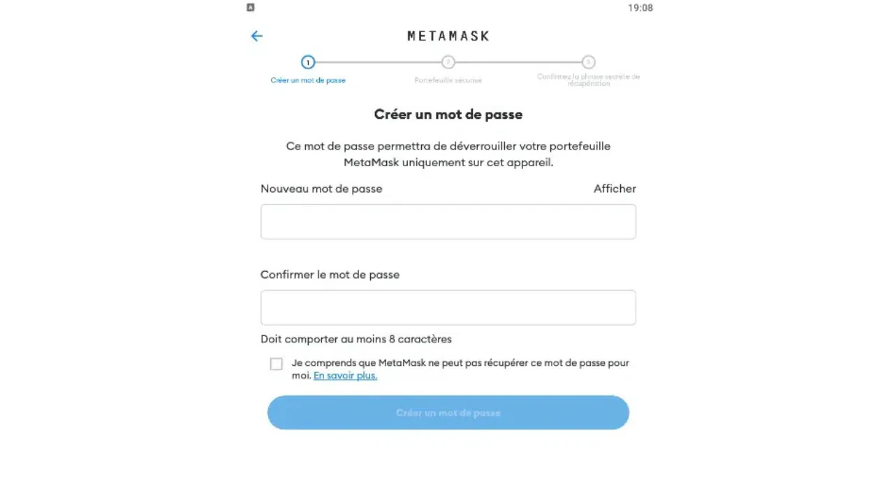 comment créer un mot de passe sur metamask