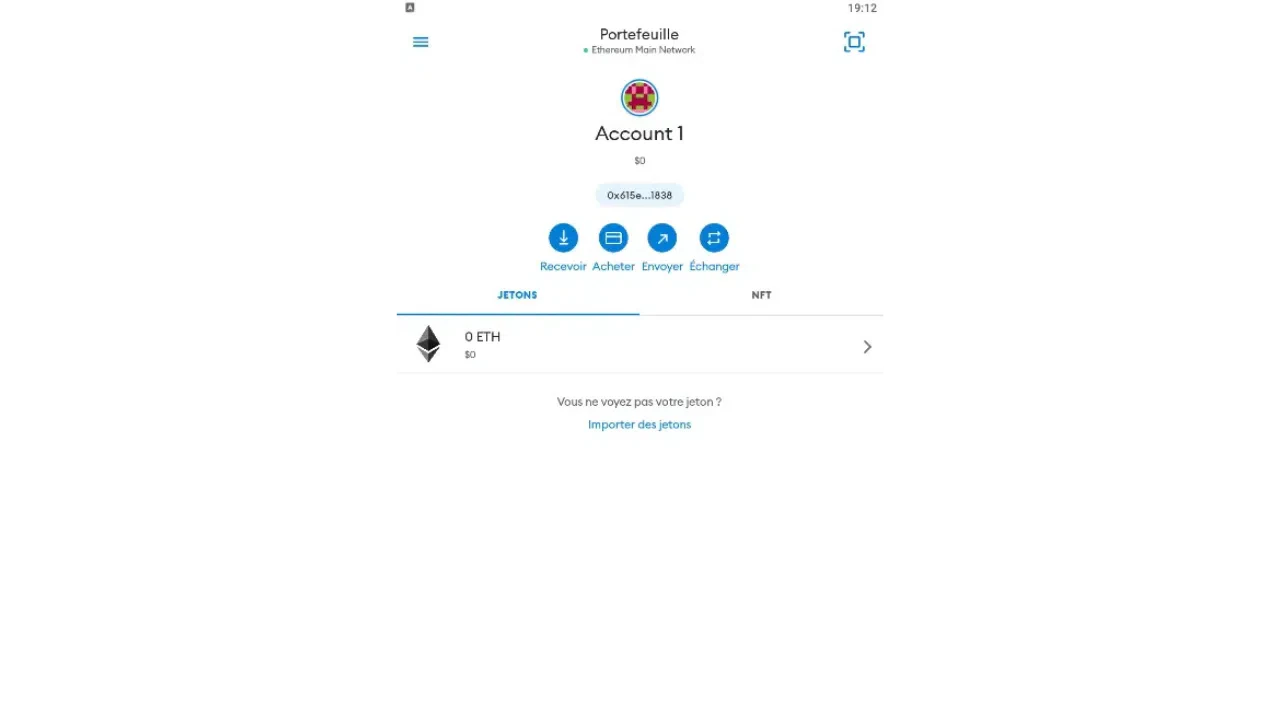 le compte metamask après sa création