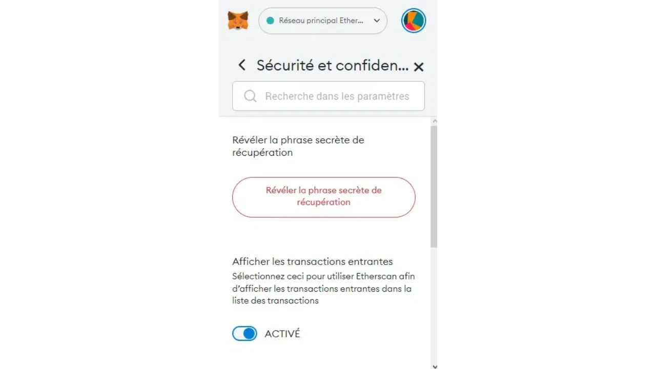 comment récupérer sa phrase de récupération sur metamask