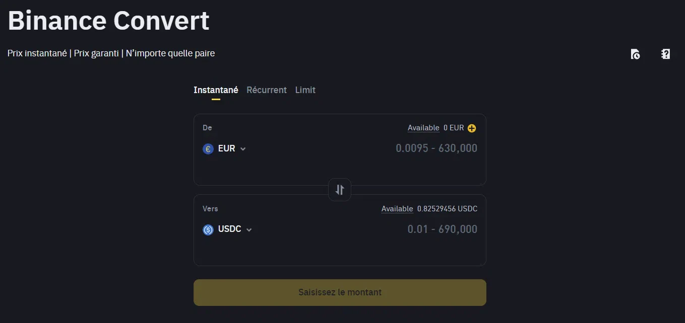 convertir vos euros en usdc sur binance