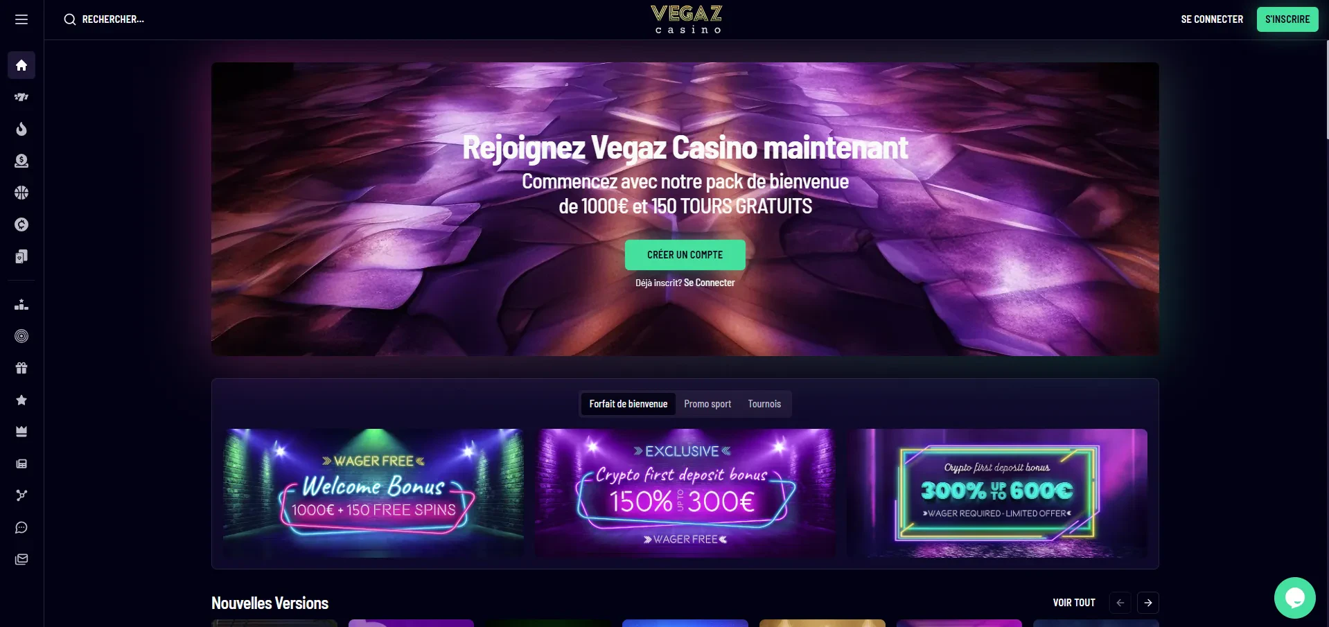 page d'accueil de vegaz casino