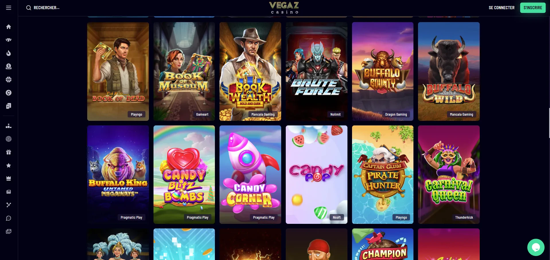 catalogue de jeu sur vegaz casino