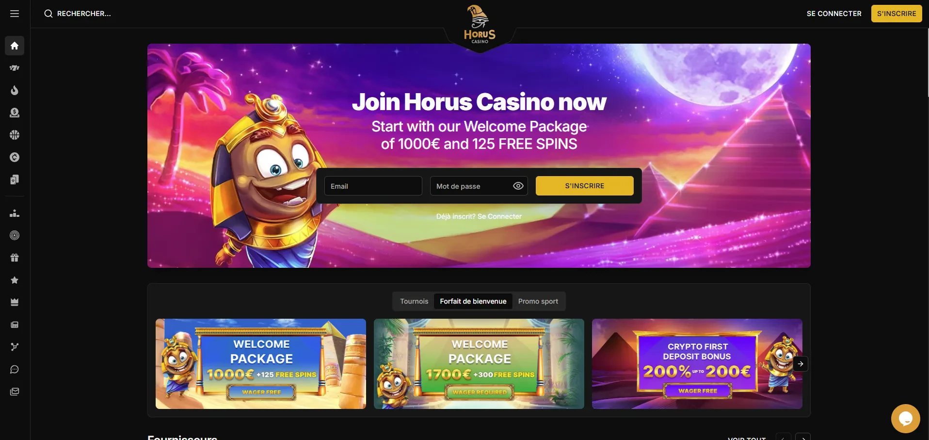 page d'accueil horus casino