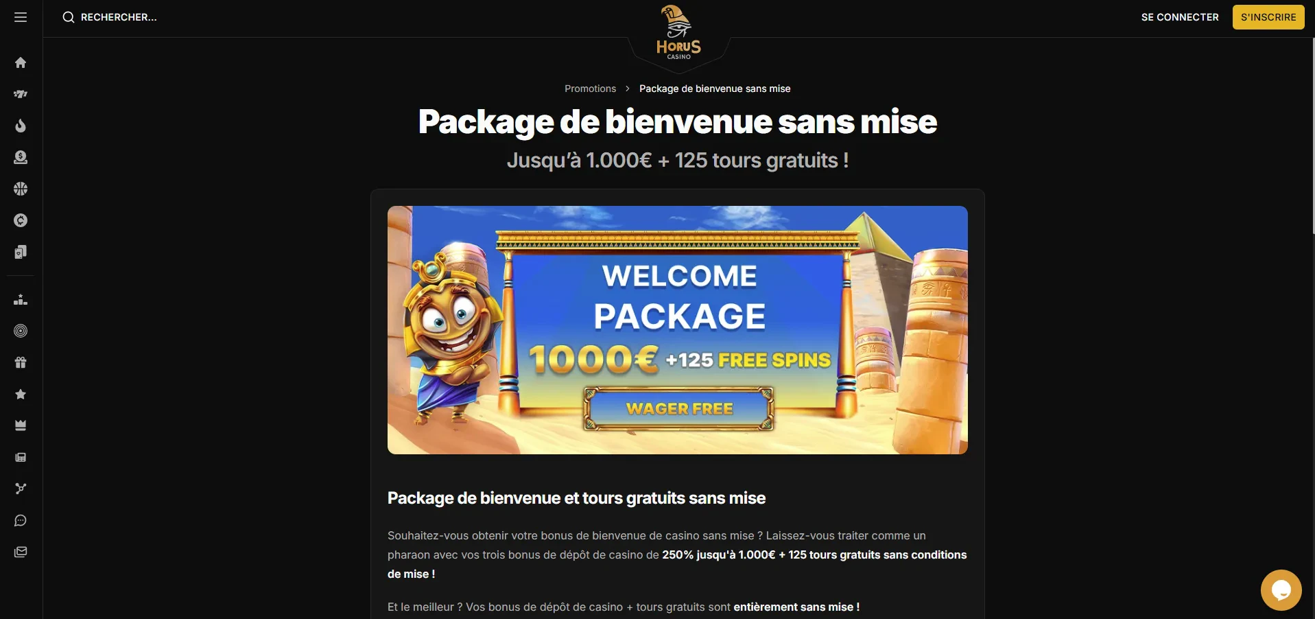 bonus de bienvenue sur horus casino