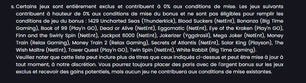 exclusion de jeux sur casino night