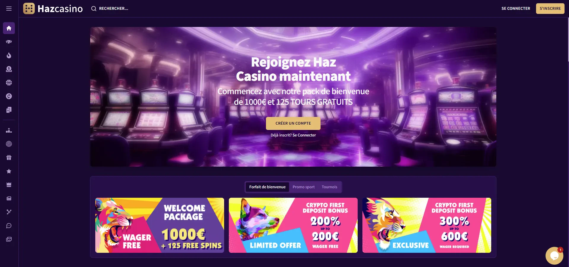 page d'accueil de haz casino